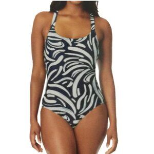 NWT Hurley Abstract Blue & Cream One Piece Swimsuit Size XL